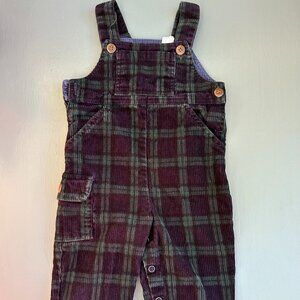 Vintage Hartstrings Plaid Corduroy Overalls 12M Green Navy Tartan Baby